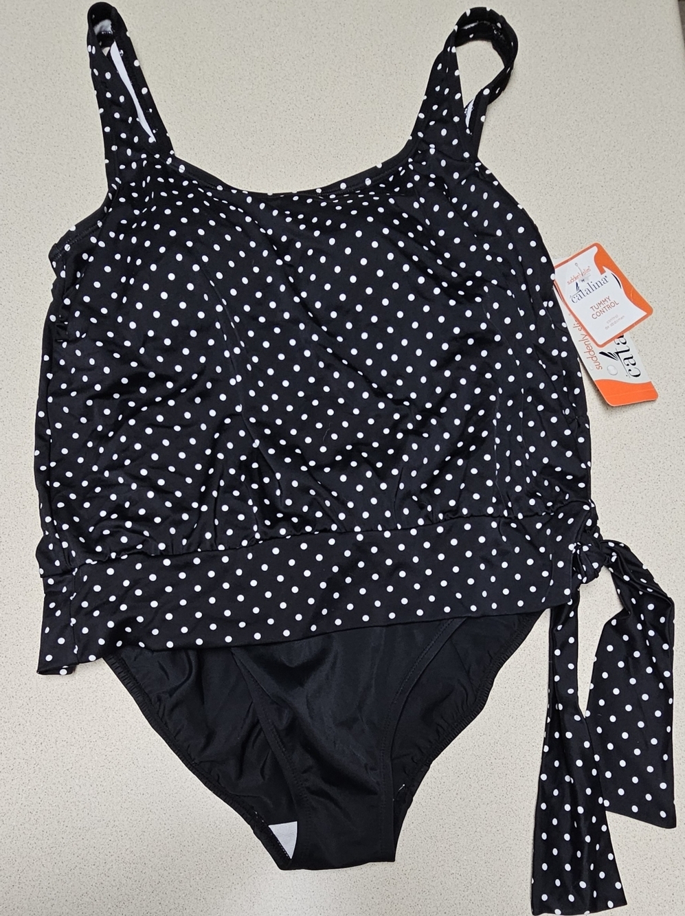 NWT Black & White Polka Dot Tiered Tankini Swimsuit – Size 8/10 – Tummy Control
